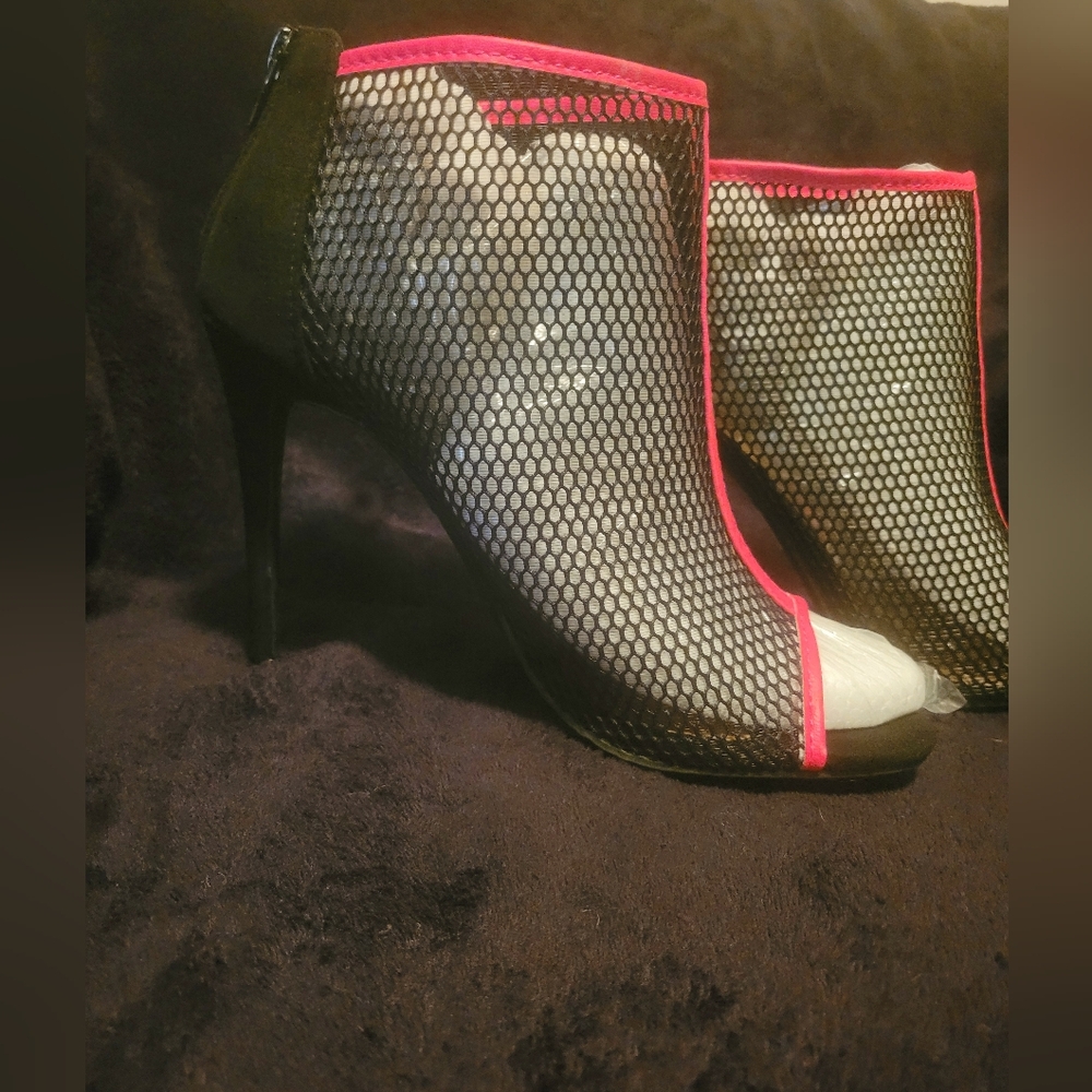 Pink Mesh Peep Toe Heels